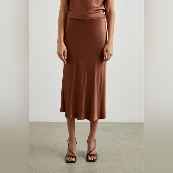 RAILS Copper Brown Satin Slit Skirt XL - Picture 1 of 5